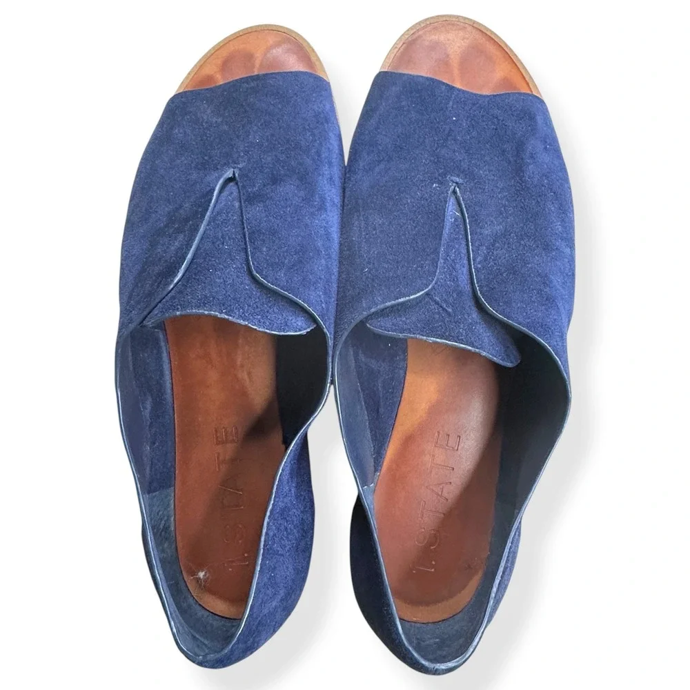 1.STATE Cassidee Sandals Suede Navy Blue Peep Toe Minimalist Women‎ 8.5M